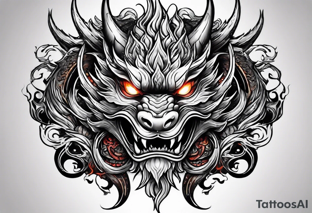 dragon mask fire tattoo idea
