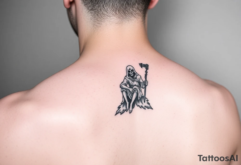 Symbols of the Grim Reaper or the Grim Reaper sitting on something tattoo idea