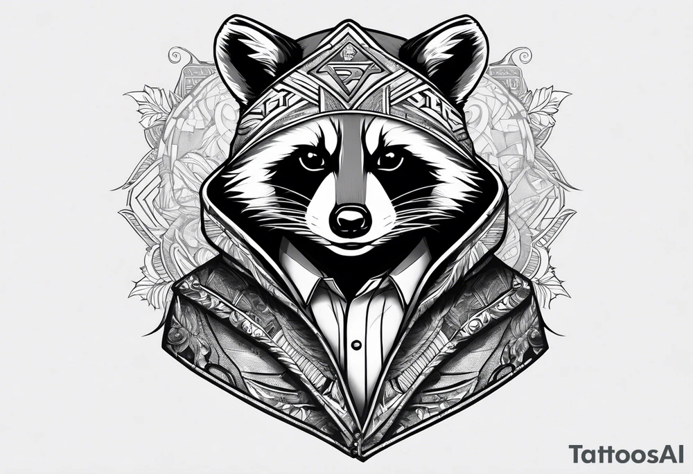 raccoon wearing a Superman hoodie tattoo idea