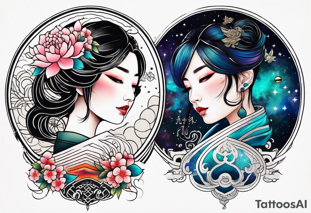 tattoo with names Mina and Han inspired with galaxy tattoo idea