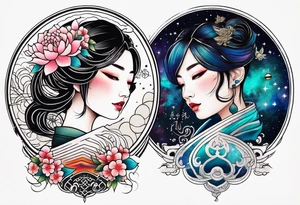 tattoo with names Mina and Han inspired with galaxy tattoo idea
