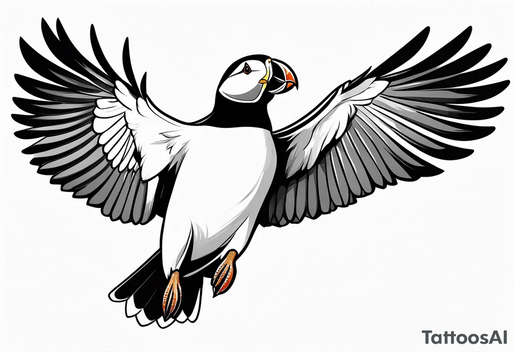 a flying puffin without background tattoo idea