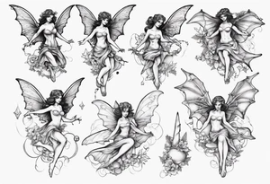 Fairy flying with bat tattoo idea
