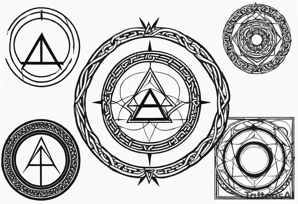 Simplistic symbol large delta inside a circle made from chain and whip elements tattoo idea