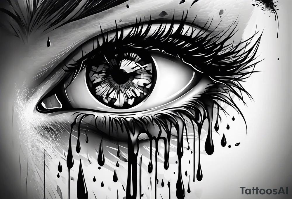 Realistic eye crying tears of tragedy death and betrayal tattoo idea