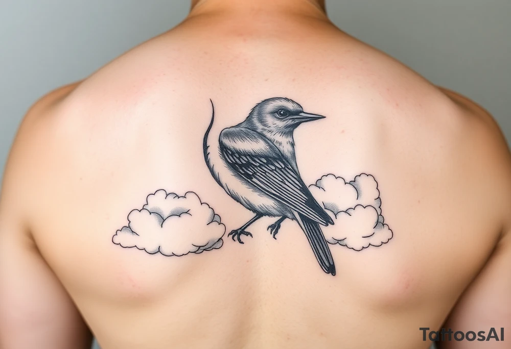 Kentucky bluebird with realistic clouds tattoo idea
