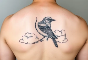 Kentucky bluebird with realistic clouds tattoo idea
