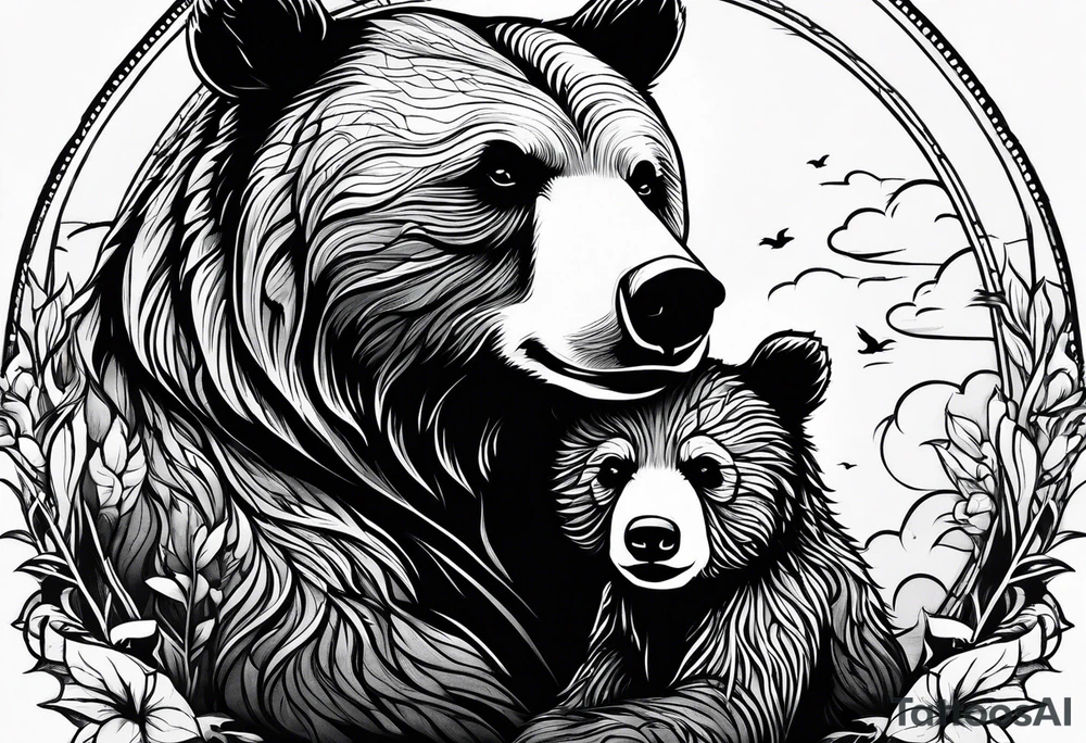 mother bear with cub facing each other tattoo idea