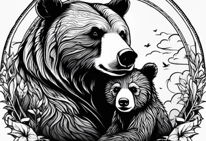mother bear with cub facing each other tattoo idea