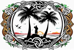 martial arts, palm trees and the celtic symbol for family tattoo idea