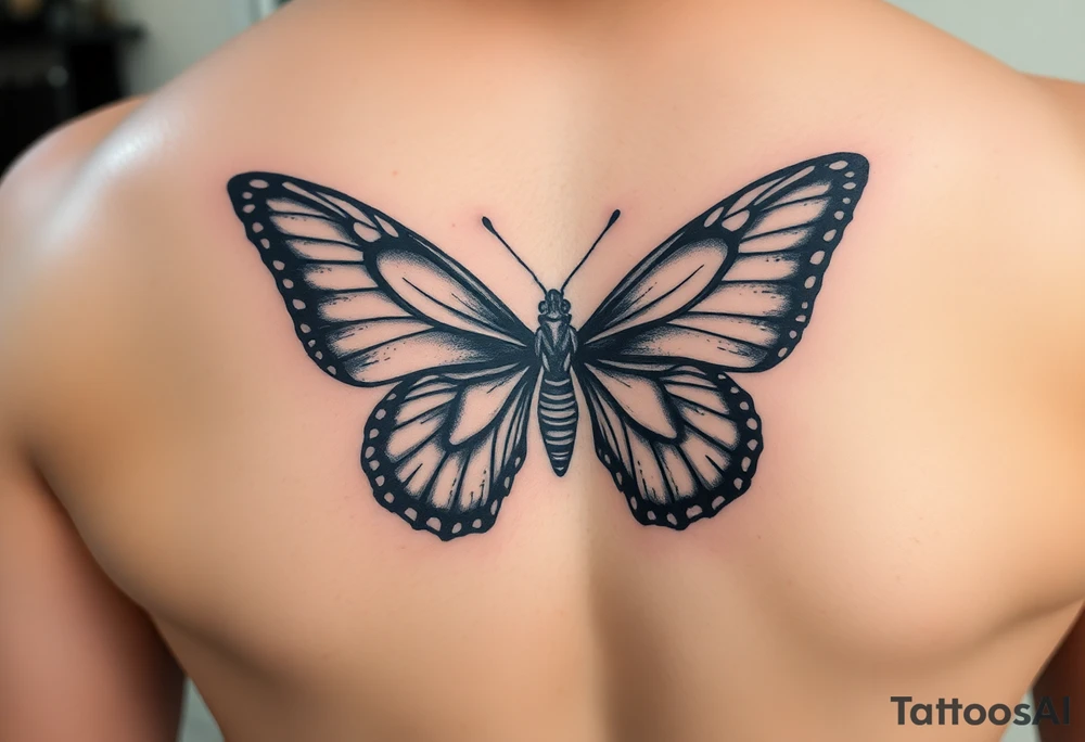 ethereal butterfly with flowing silk ribbons in moonlight tattoo idea