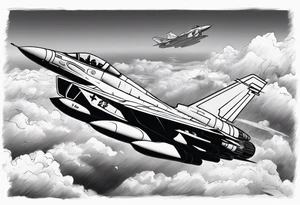 Fighter jet in the clouds with the date 09-07-2023 tattoo idea