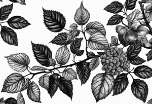 a long raspberry branch with lots of leaves and no shading tattoo idea