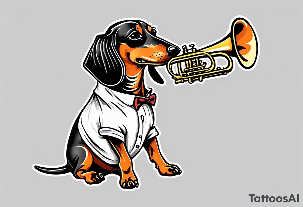 dachshund playing trombone tattoo idea