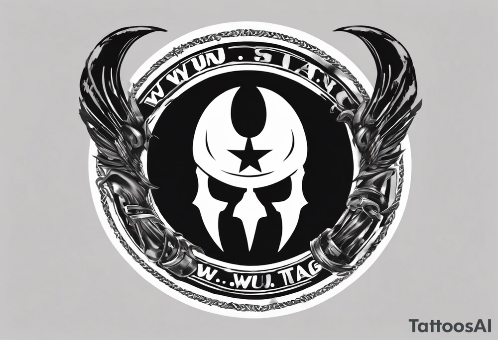 wu tang logo and army helmet in circle tattoo idea