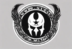 wu tang logo and army helmet in circle tattoo idea