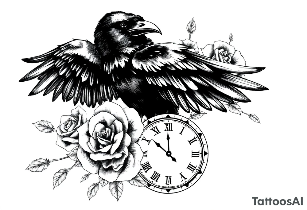 raven,roses,clock. tattoo idea