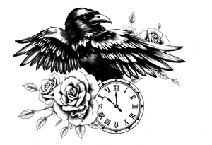 raven,roses,clock. tattoo idea