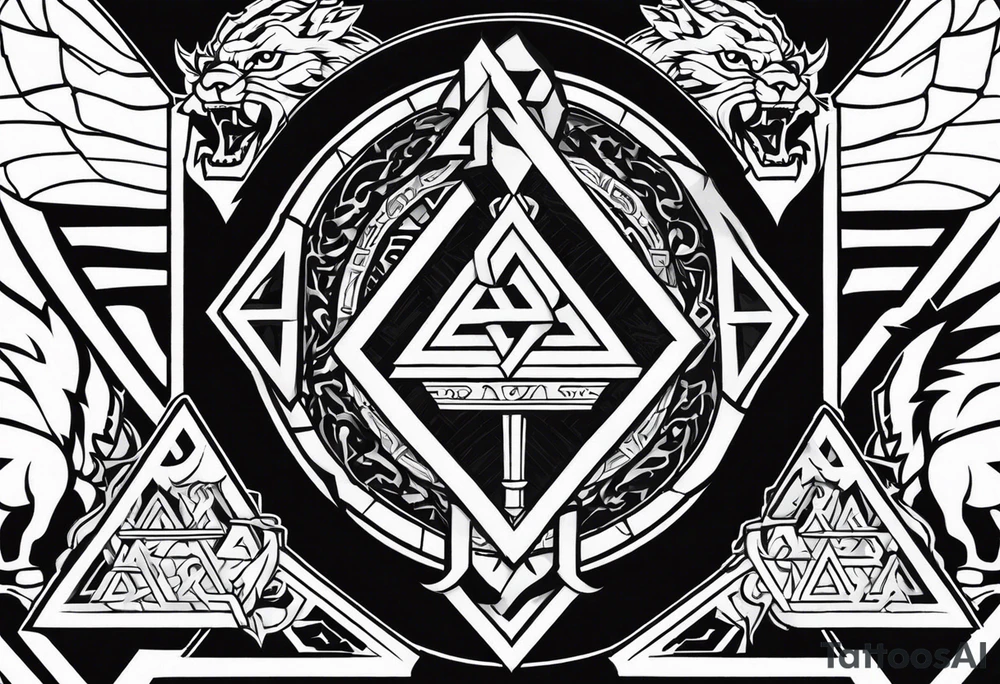 Valhalla sword shield axe Valknut stairs dragon lion tattoo idea Valhalla sword shield axe Valknut stairs dragon lion tattoo idea