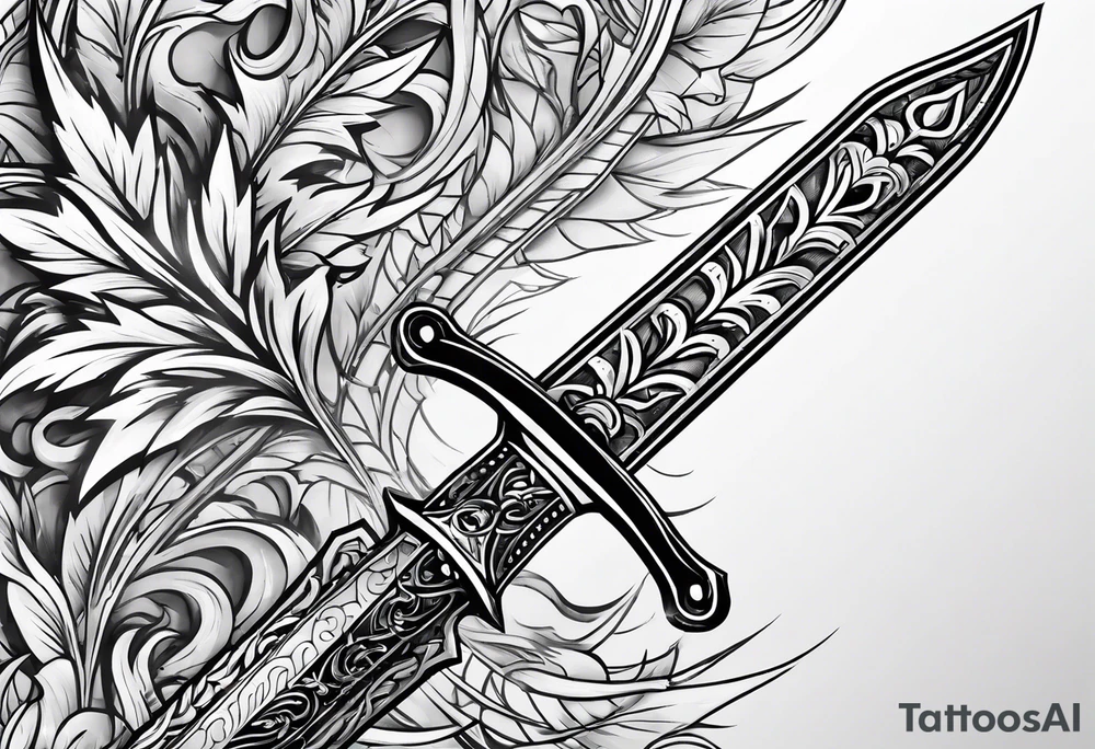 sword with fire in backgrond tattoo idea