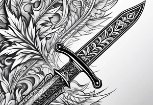 sword with fire in backgrond tattoo idea