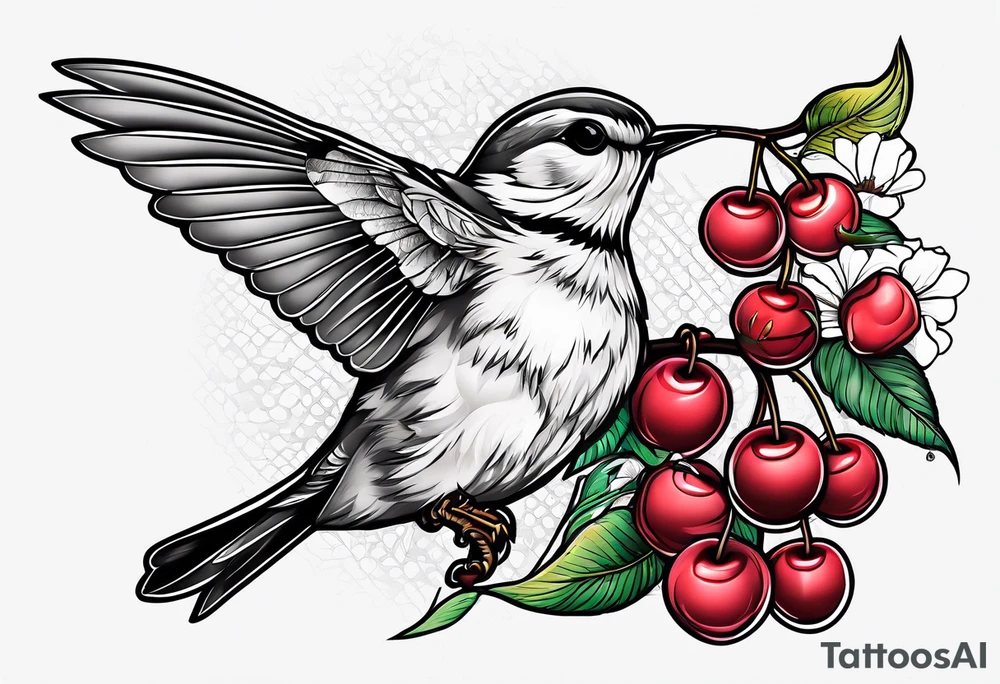 “Be Fruitful”, Cherry, lips, birds, bees tattoo idea