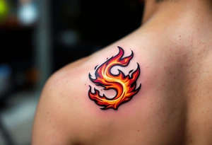 A fiery red and orange "S" resembling dancing flames, with slight smoke effects. tattoo idea
