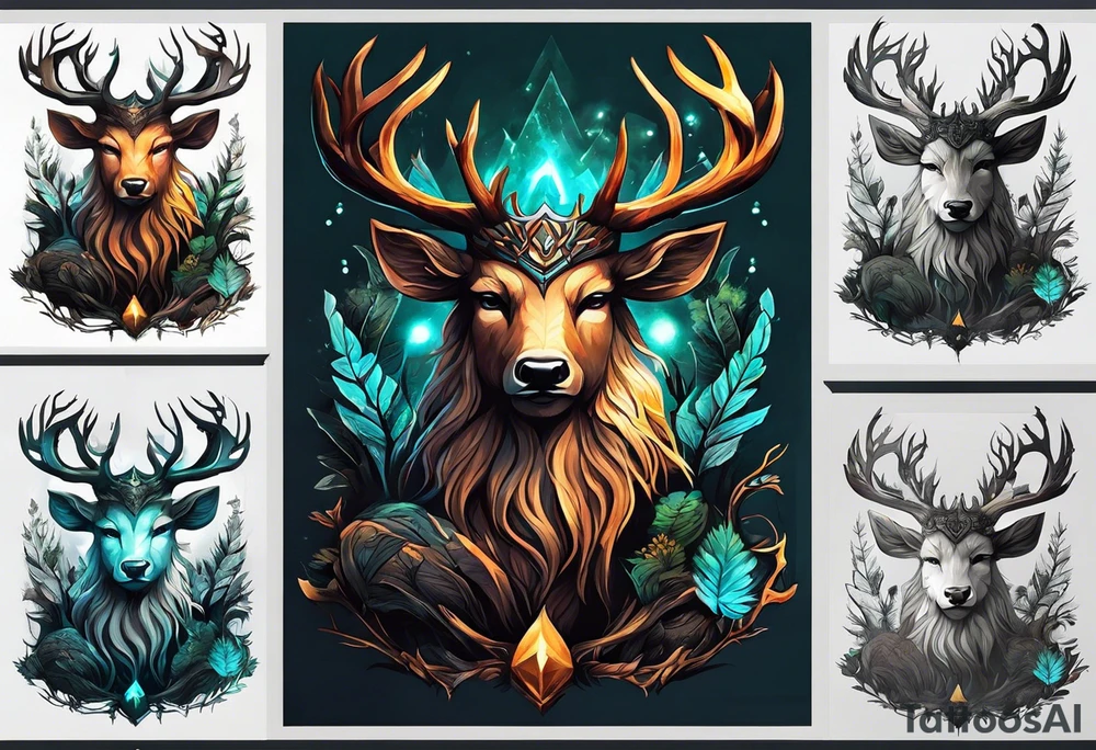 The Great Forest Spirit is a powerful deity that rules over the forest and the animals. It can take the form of a deer-like creature with a human face, or a giant, glowing humanoid at night. tattoo idea