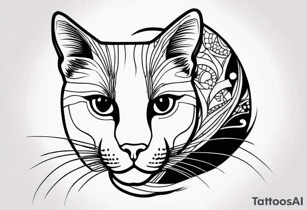 half face black and half face ginger cat tattoo idea