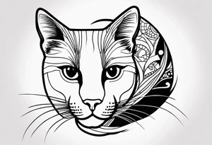 half face black and half face ginger cat tattoo idea