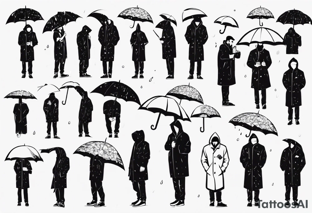 A man in a rain coat holding an umbrella tattoo idea