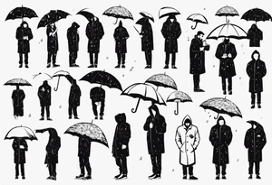 A man in a rain coat holding an umbrella tattoo idea