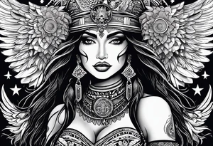 kali, goddess pirate, pachamama, valkrye, warrior, skull, lotus azul, wing, eagle, zenza resonance, stars tattoo idea