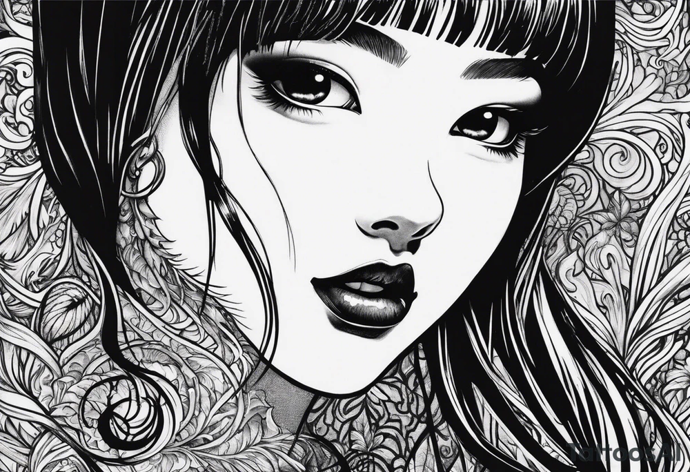 Tomie by Junji Ito half of face is beautiful another face is monstrous tattoo idea