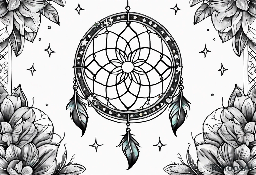 dreamcatcher，Including stars, moon, and Lucky clover tattoo idea