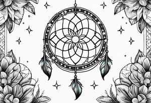 dreamcatcher，Including stars, moon, and Lucky clover tattoo idea