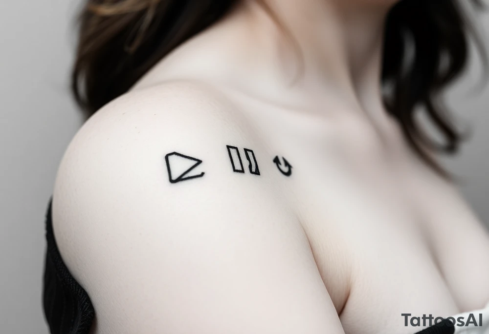 Powerful mental health  symbolism of play button, pause button, stop button and rewind tattoo idea