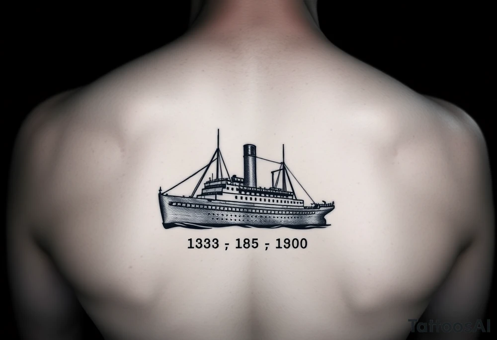 Ship image of Titanic with coordinates tattoo idea