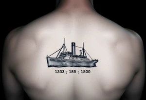 Ship image of Titanic with coordinates tattoo idea