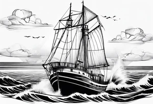 maritime lighthouse in a sailboat serving as a mast for a sail. tattoo idea