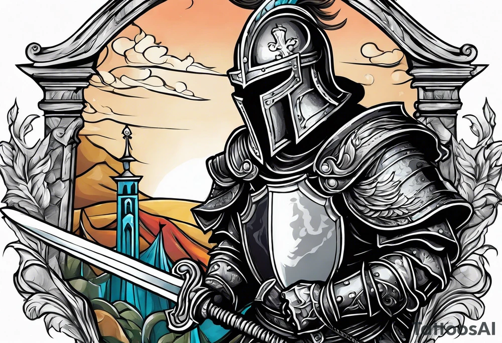 a knight pulling a sword out the bible tattoo idea