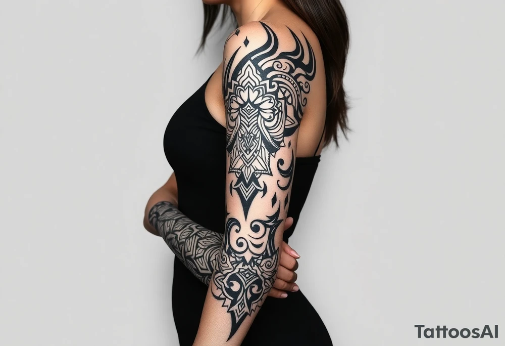 bold line dark shamanstyle tattoo idea