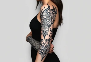 bold line dark shamanstyle tattoo idea
