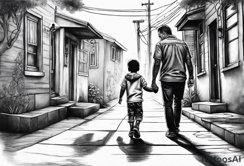 Child walking next to dad past away tattoo idea