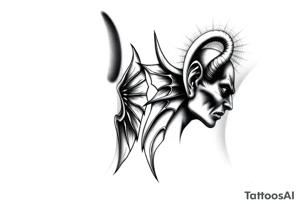 position behind the neck Angel (on the right) whispering in the right ear, demon (on the left) whispering in the left ear tattoo idea