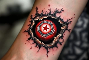 A torn-skin effect showing a red soccer ball beneath, embedded with the Slavia star. tattoo idea