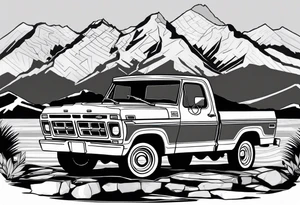 1974 ford f-100 in front of mountains tattoo idea