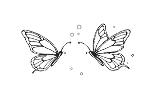 Dainty and fine line cartoon butterflies with bubbles and sparkles tattoo idea