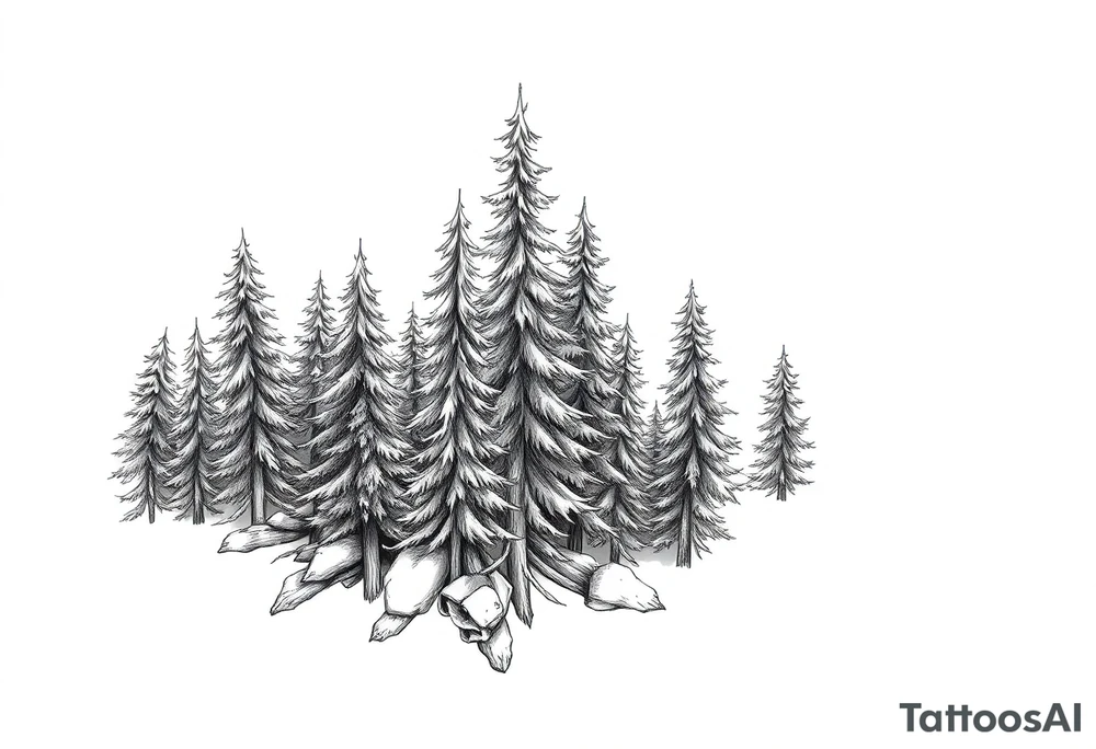 Coniferous forest tattoo sleeve black and gray tattoo idea Coniferous forest tattoo sleeve black and gray tattoo idea
