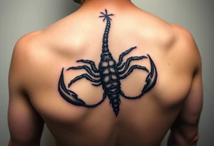 Large black scorpion, forked tail with stinger, unique drawing style tattoo idea